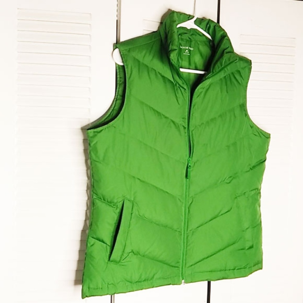 Womens Lands' End Green Down Puffer Vest M 10-12